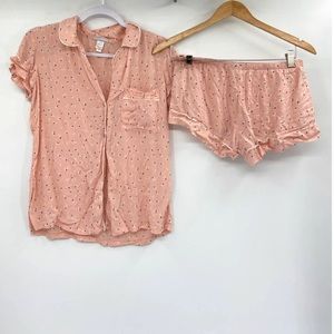Eberjey Pajama Set Size S Pink Navy Floral Print Short Sleeve Shorts